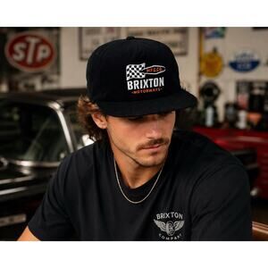 Brixton Hat Mens One Size Black Motorways MP Snapback Corduroy Racing NWT